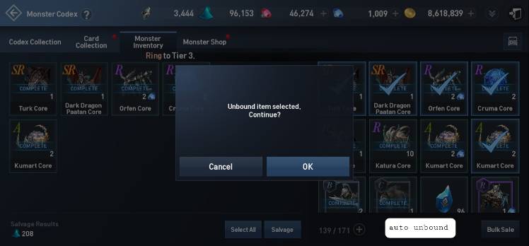 ADD AUTO UNBOUND OPTION ON SALVAGE IN MONSTER INVENTORY - Lineage 2 ...