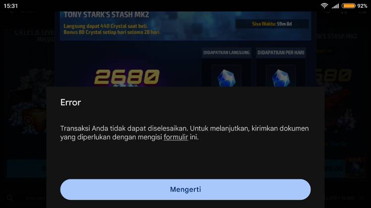 GOOGLE PLAY ERROR AGAIN - MARVEL Future Fight