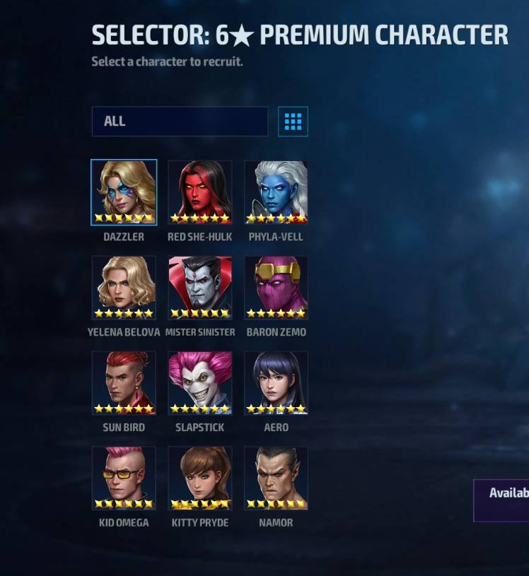Help in selection premium character MARVEL Future Fight