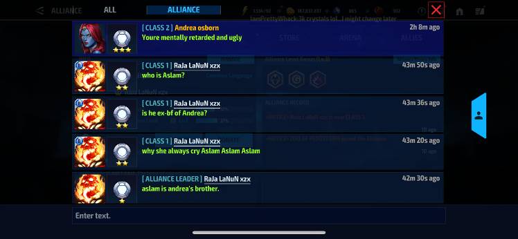A conversation between aslam and raja - MARVEL Future Fight