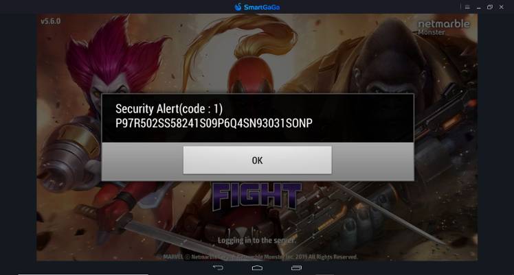 Ajuda com essa mensagem de erro Security Alert Code 1 - MARVEL Future Fight