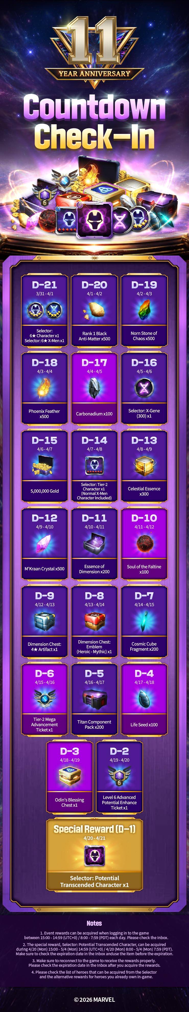 11-Year Anniversary Countdown Check-In - MARVEL Future Fight