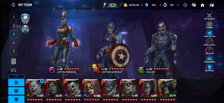 Zombie lineup NOW ALL that can is T4 completed - MARVEL Future Fight