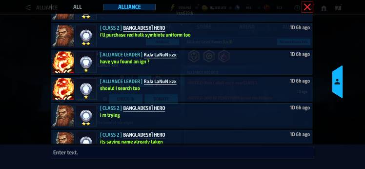 A conversation between aslam and raja - MARVEL Future Fight