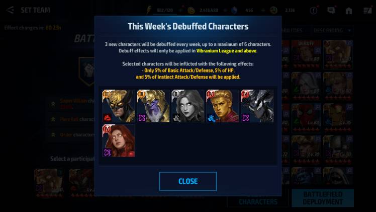 Make OWB debuffs apply to EVERY league - MARVEL Future Fight