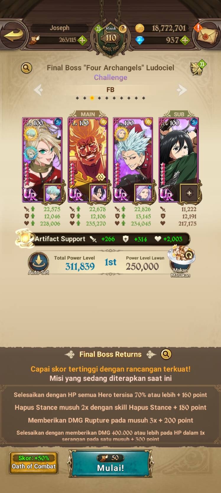 Best farming team for the FINAL BOSS LUDOCIEL The Seven Deadly Sins