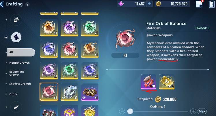Weapon Upgrade - Orb of Balance Use Inquiry - Solo Leveling:ARISE