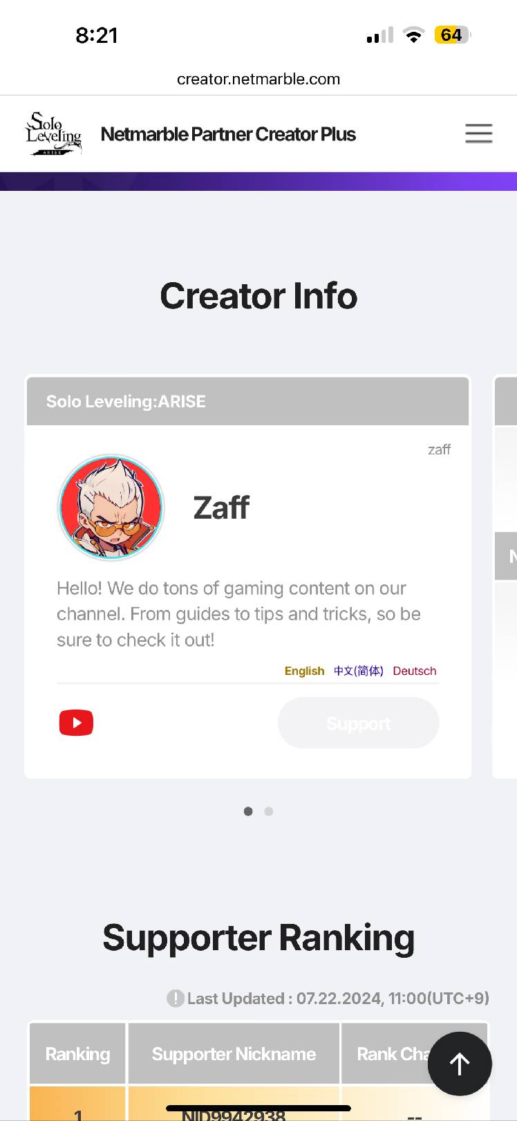 Can’t support a content creator - Solo Leveling:ARISE