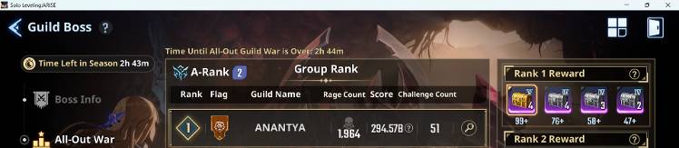 A-RANK 1 | GUILD LEVEL 8 | OPEN NOW - Solo Leveling:ARISE