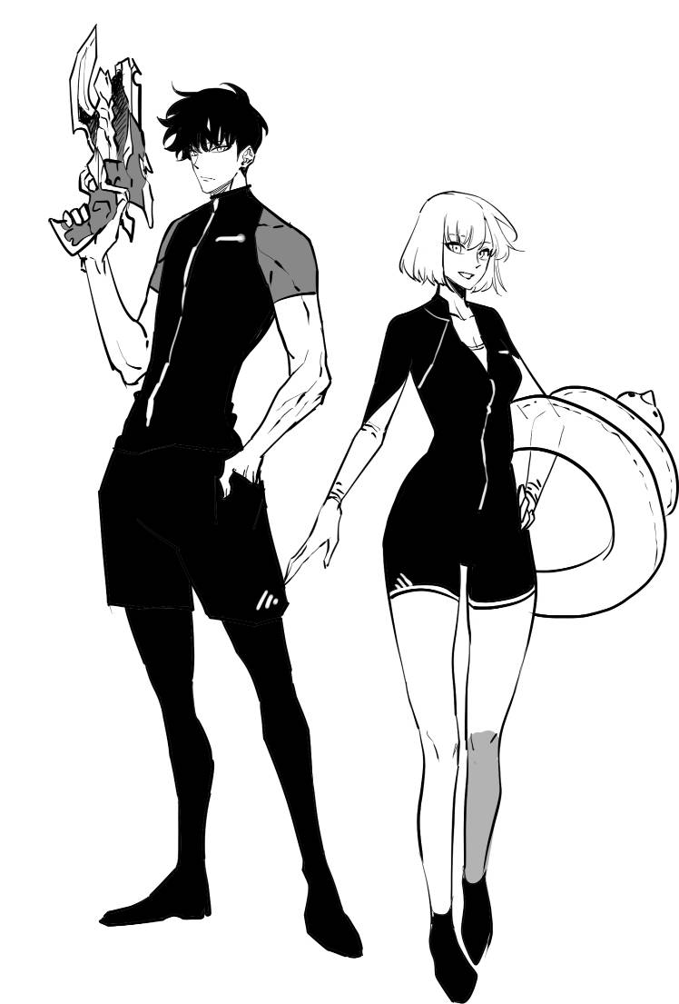 그림) 수영복 성진우&차해인 그려봤습니다 - 나 혼자만 레벨업:ARISE