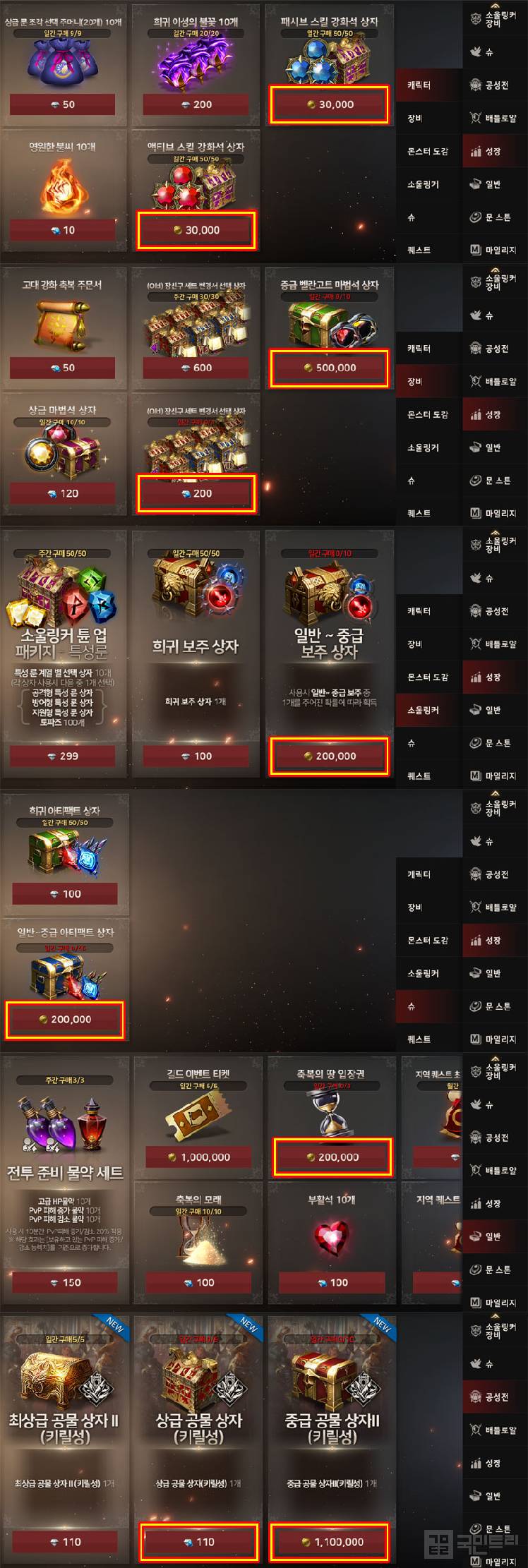 게임메카] 꿀팁 - 효율적인 일일 상점 필수 구매 품목 총정리 - A3: 스틸얼라이브